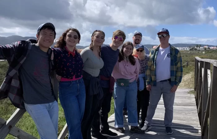 a happy group hiking