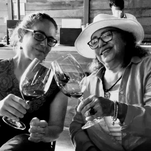 two women toasting