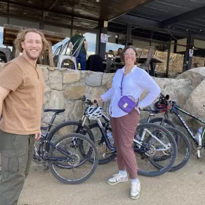 two happy cyclists