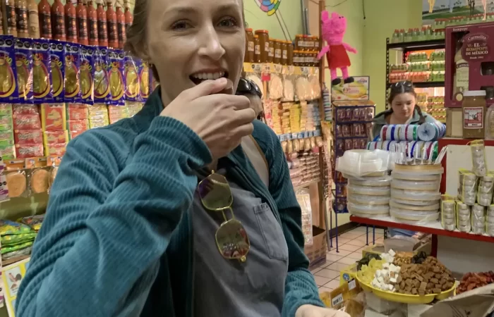 a woman eating candy