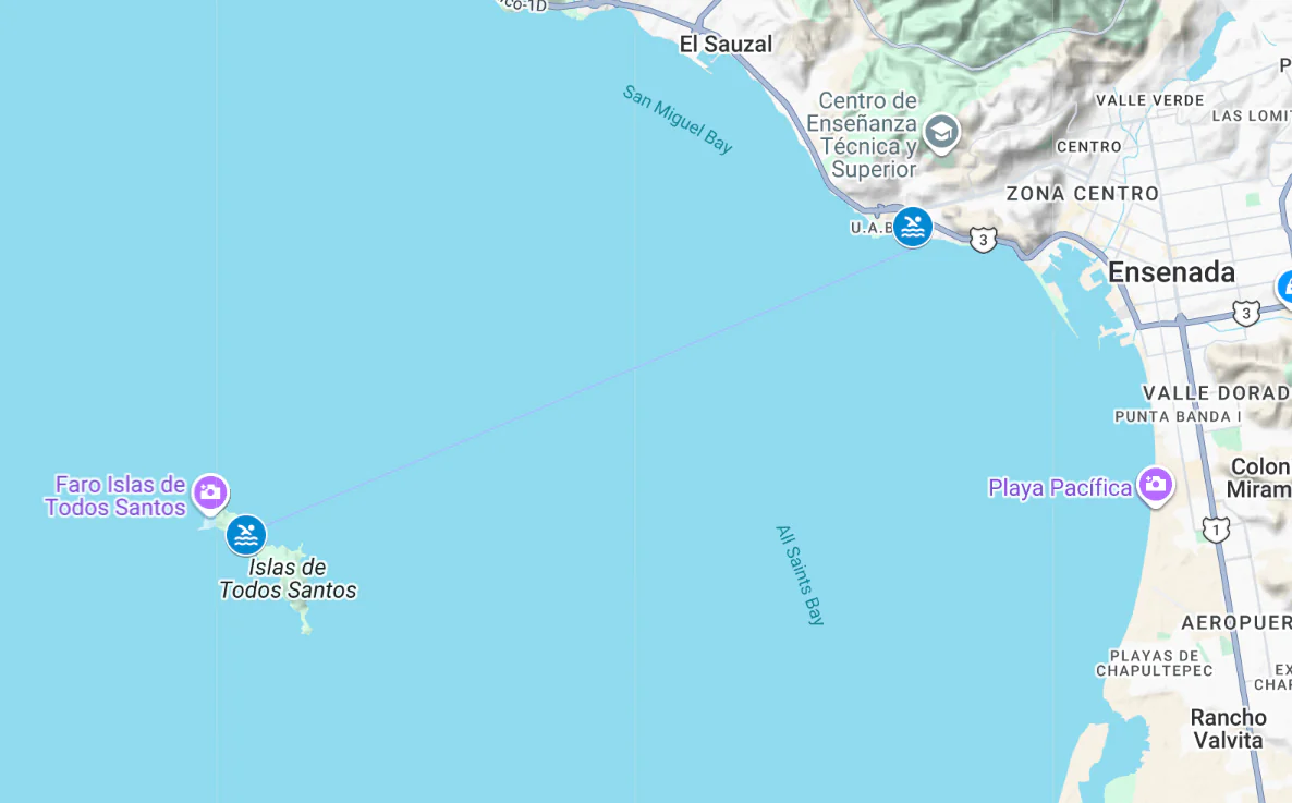 Mapa de la Travesia Todos Santos de Aguas Abiertas de Ensenada 2026